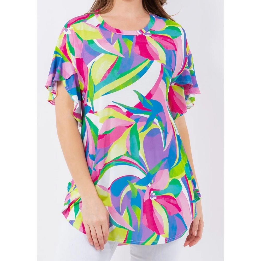 Boutique colorful Abstract Flowers Top
